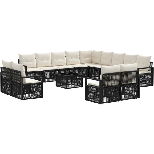 vidaXL Vrtna sedežna garnitura 14 pcs Črna poli ratan, (5000270288) Cene