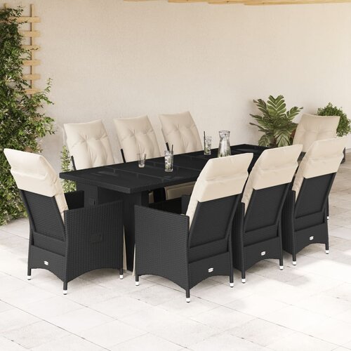 vidaXL 9-dijelni vrtni bistro set od poliratana s jastucima crni Cene