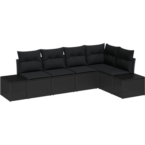 VidaXL set z 5 kosi vrtnega kavča z blazinami Črn poli ratan, (22093673) Slike