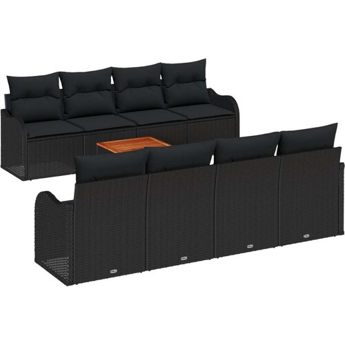  9-dijelni set vrtnog namještaja s jastučićima crni poliratan akacija  2-sjedna vrtna sofa s jastučićima crni poliratan Cijene