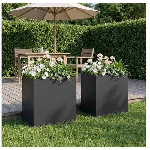 vidaXL Vrtna saksija 2 kom. Crna 50 x 30 x 50 cm Čelična vrata - Crna 50 x 30 x 50 cm 2 Cene
