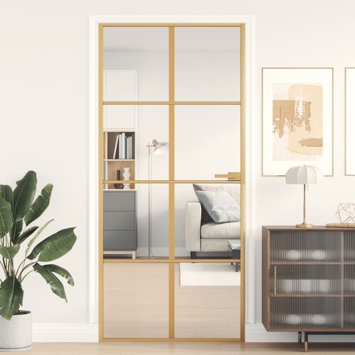 vidaXL Sobna vrata tanka zlatna 93x201 5 cm kaljeno staklo i aluminij Cijene