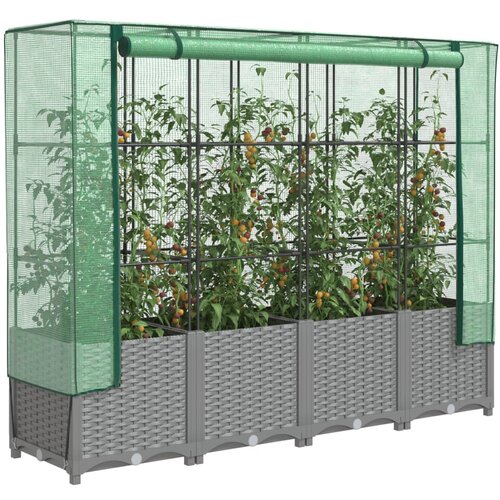 vidaXL Visoka greda s prevleko za rastlinjak videz ratana 160x40x138cm Cene
