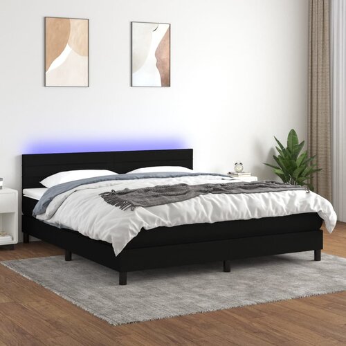 Krevet box spring s madracem LED crni 160x200 cm od tkanine Slike