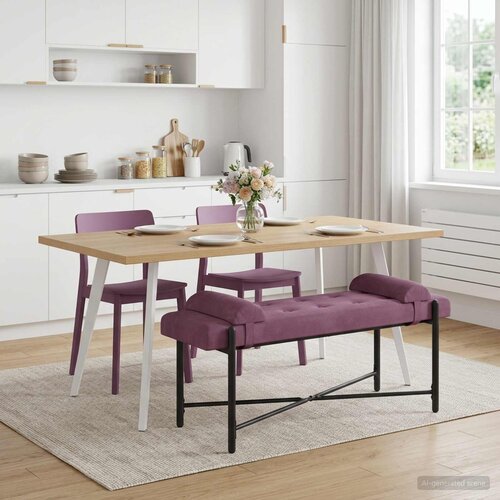  Klupa s gumbima i jastučićima Ljubičasta 110 x 40 x 46 cm Slike