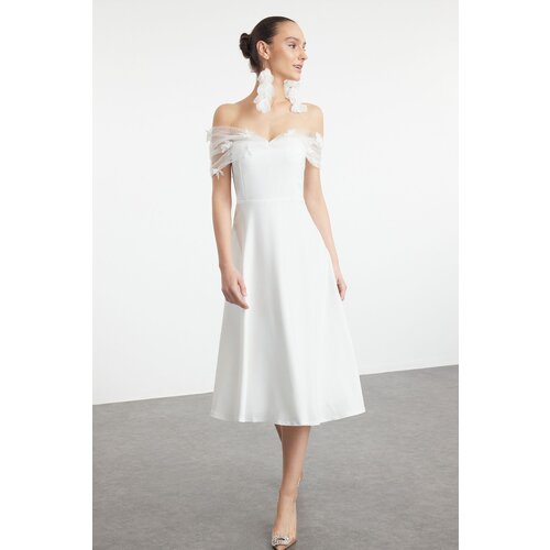 Trendyol Bridal A-Cut White 3D Tulle Detailed Wedding / Wedding Elegant Evening Dress Slike