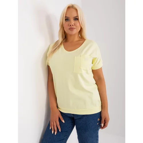 Fashion Hunters Light yellow women's plus size blouse with pocket