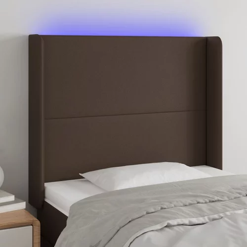 vidaXL LED posteljno vzglavje rjavo 103x16x118/128 cm umetno usnje