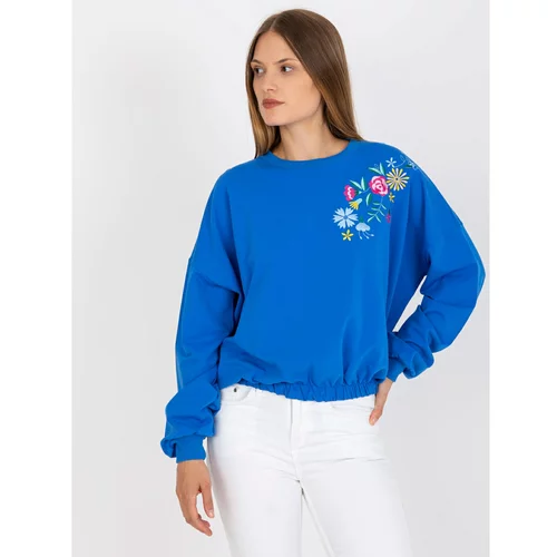 Fashion Hunters Dark blue RUE PARIS cotton sweatshirt without a hood