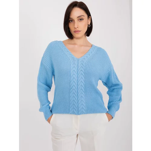 Fashion Hunters Light blue women's sweater with cuffs