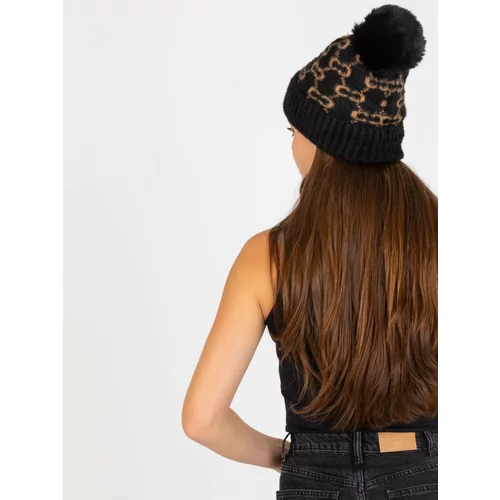 Fashion Hunters Women's black and camel patterned winter hat