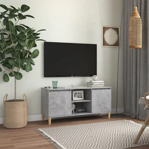 TV ormarić s nogama od masivnog drva boja betona 103,5x35x50 cm