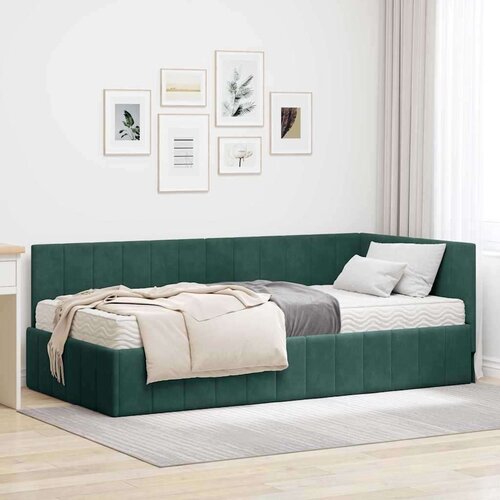 vidaXL Kotna postelja z vzmetnico Temno zelena 100 x 200 cm Žamet, (5000069948) Cene