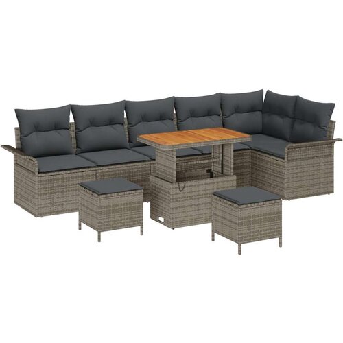  Set vrtnih sofa s jastucima 9 komada sivo poli ratan 2-sjedalna vrtna sofa s skladištem i jastucima sivo poli ratan 3-dijelni Cene