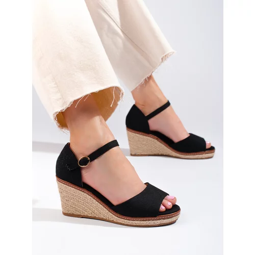SHELOVET Black comfortable wedge sandals espadrilles