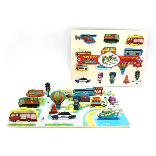 Magic Toys Drvena dvostrana slagalica Gradski promet Cene