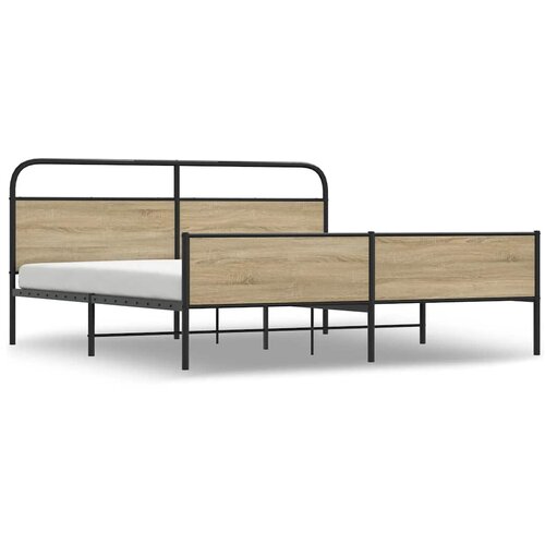 Maison Chic Kovinski Posteljni okvir - Dvoposteljna postelja - Zakonska postelja brez vzmetnice dimljen hrast 200x200cm, (21692962) Cene