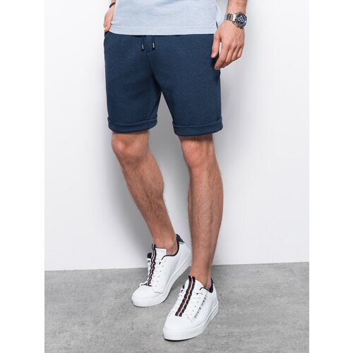 Ombre Men's knit shorts with elastic waistband - navy blue Slike