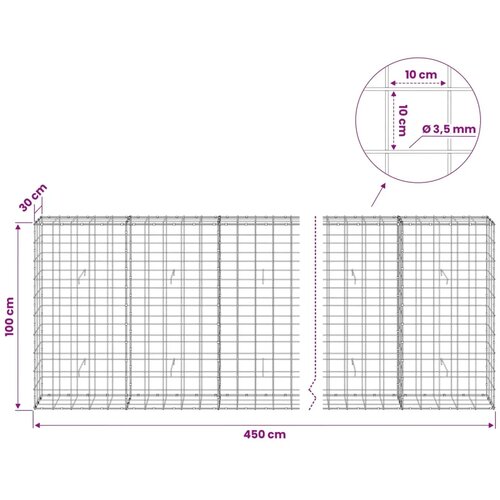  Gabion s žicom debljine 3 5 mm i mrežom 10x10 cm 450x30x100 cm - 30 cm 100 cm 450 cm Slike