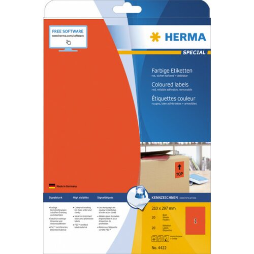 Herma etikete 210X297 A4/1 1/20 crvena ( 02H4422 ) Cene