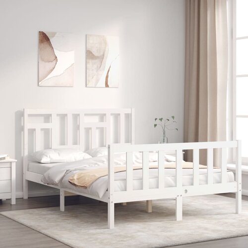 vidaXL Okvir za krevet s uzglavljem bijeli 140x200 cm od masivnog drva Cene