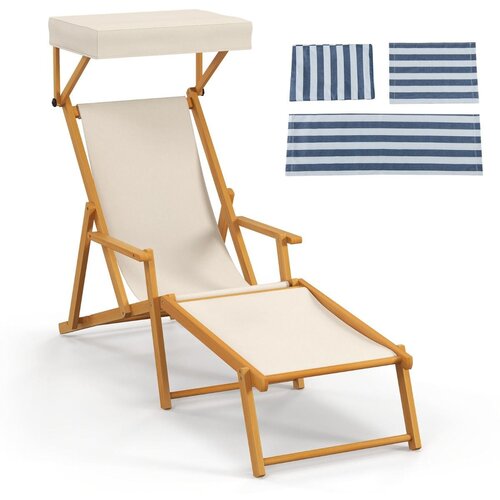 Costway Vrtni ležalnik z nadstreškom Leseni plažni stol, (5000007151) Cene