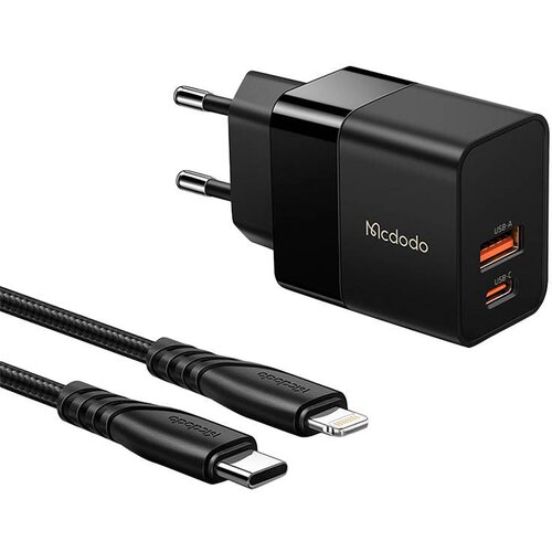 McDodo Stenski polnilec CH-1952 USB + USB-C, 20W + USB-C na Lightning kabel (črn), (20633343) Cene