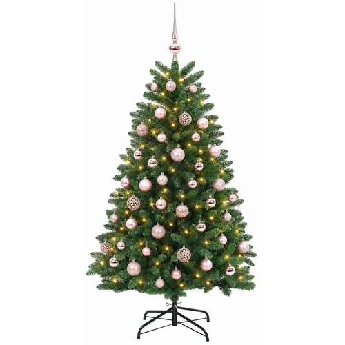  Umjetno božićno drvce srednje zeleno s kuglicama 150 cm - Srednje zelena &amp;Oslash; 80 x 150 cm s 150 LED dioda i ružičastim lopticama Slike