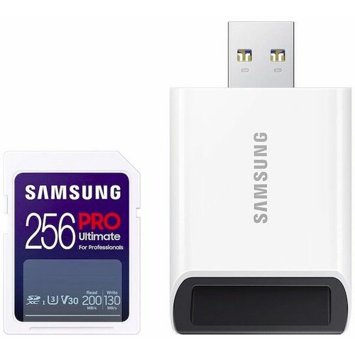 Samsung MB-SY256SB/WW sd card 256GB, pro ultimate, sdxc, uhs-i U3 V30, read up to 200MB/s, write up to 130 mb/s, for 4K and fullhd video recording, w/usb card reader Slike