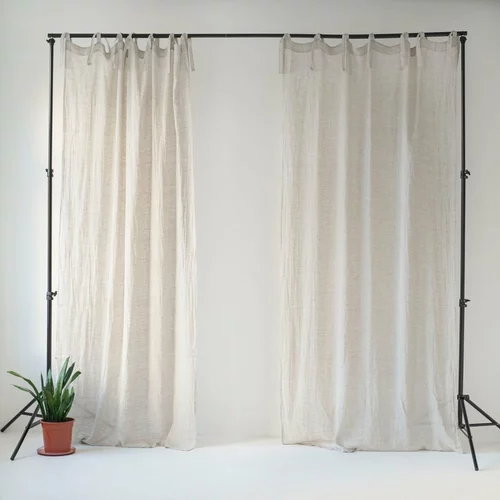 Linen Tales bež lanena lagana zavjesa s petljama Daytime, 250 x 130 cm