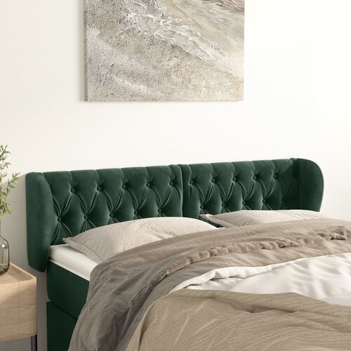 VidaXL Vzglavje z u&amp;scaron;esi temno zeleno 147x23x78/88 cm žamet Slike