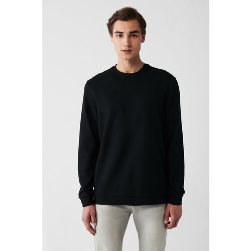 Avva Men's Black Interlock Fabric Crew Neck Printed Standard Fit Regular Fit Sweatshirt Slike