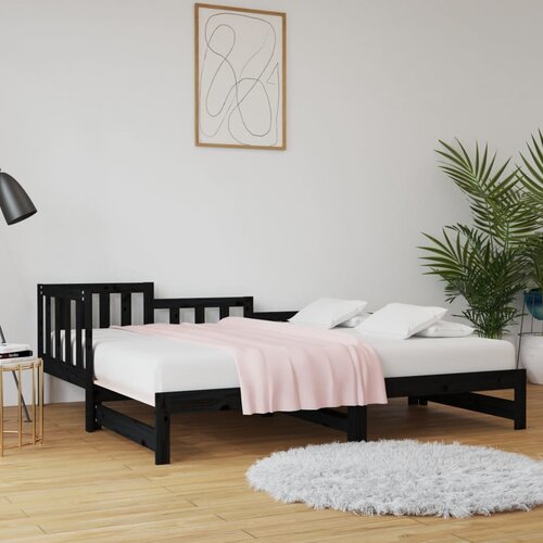 VidaXL Izvlečna dnevna postelja črna 2x(90x200) cm trdna borovina Slike