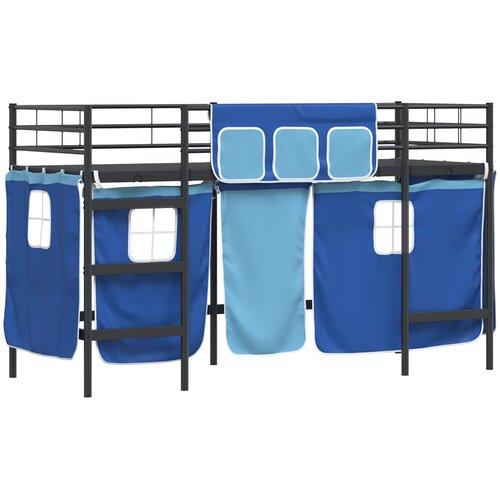  Krevet na kat za djecu s zavjesama Crna i Plava 75 x 190 cm Slike