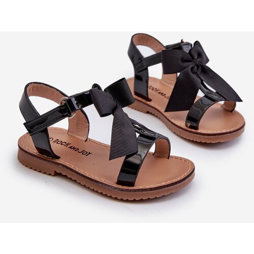 FR1 Black Patent Children's Sandals with Bow on Velcro Joratia Cene