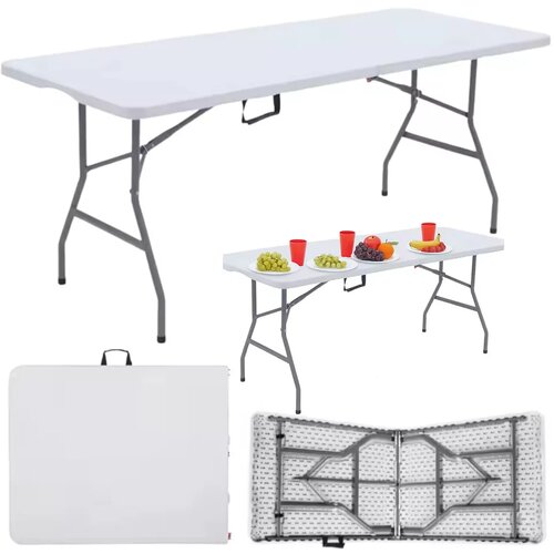 Lean Toys Zložljiva miza s ključavnico, catering, banketna miza, bela, 180 x 74 cm Cene
