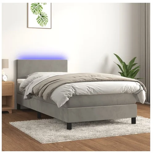  Box spring postelja z vzmetnico LED svetlo siva 100x200cm žamet