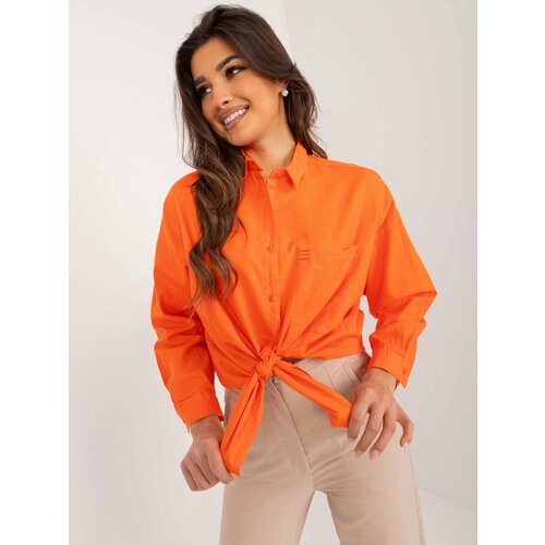 Fashion Hunters Orange Cotton Women's Shirt with Pocket Slike