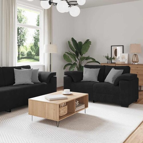  3-dijelni set sofa s jastucima crni bar&scaron;un - Crna 1 Cijene