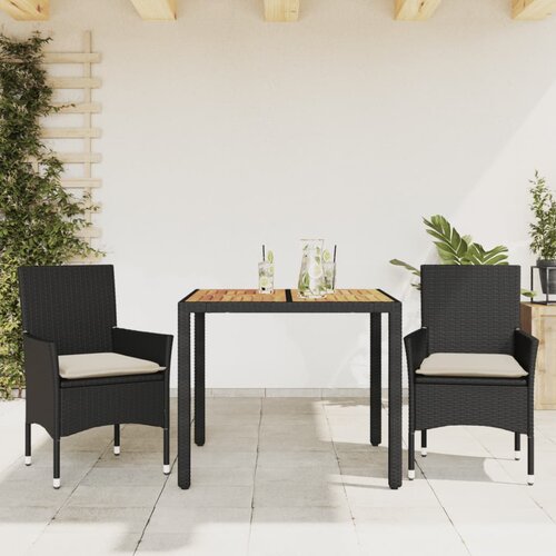  3-dijelni vrtni blagovaonski set s jastucima poliratan i bagrem Crna 90 x 90 x 75 cm Cene