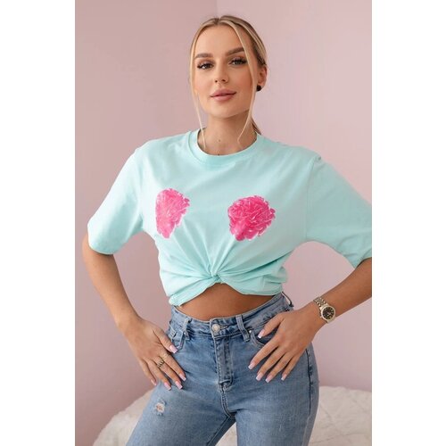 Kesi Cotton blouse with floral print in light mint color Cene