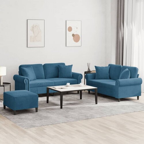  3-dijelni set sofa s jastucima plavi bar&scaron;unasti Cijene