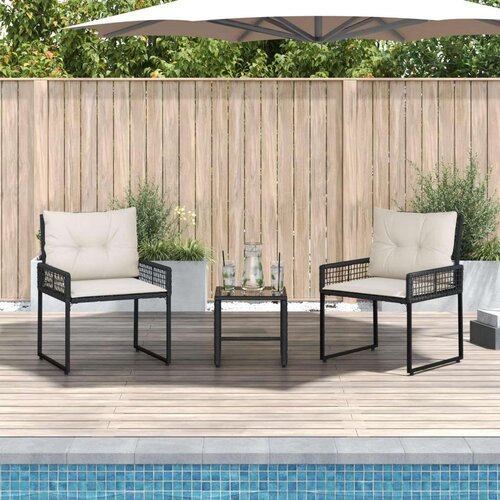  Set vanjskog namje&amp;scaron;taja s jastukom 3 pcs Crna i bijela - Crna i krem bijela 2x pojedinačna stolica +1x stol Slike