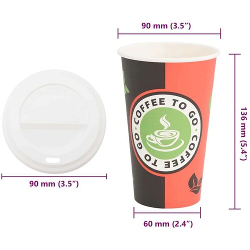 VidaXL papirnate &amp;scaron;alice za kavu s poklopcima 1000 kom 16 oz 400 ml Slike