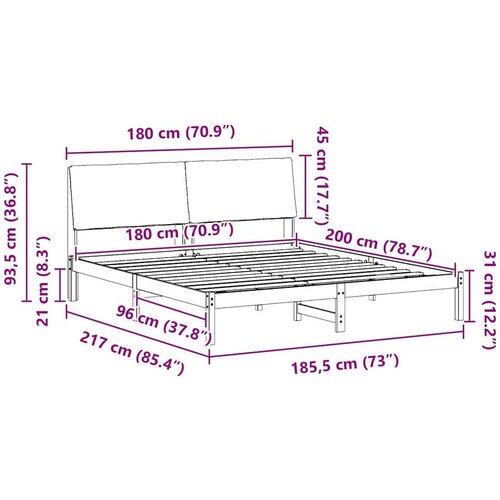 VidaXL Okvir kreveta s uzglavljem Smeđa i svijetlo siva 180 x 200 cm Slike