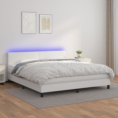 The Living Store Box spring postelja z vzmetnico LED bela 160x200cm umetno usnje - Box Spring Postelja, (21438379) Slike
