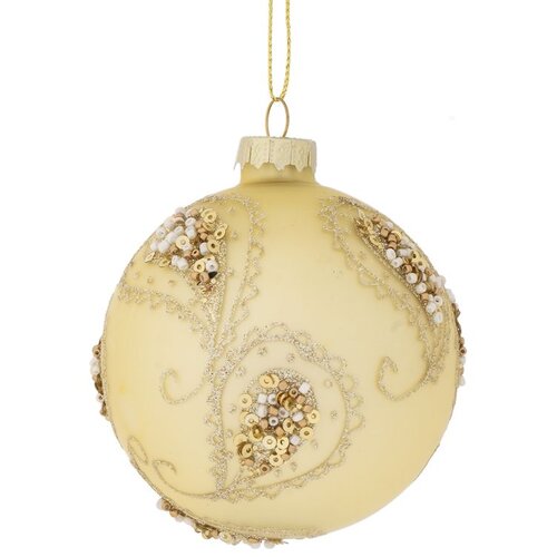  Krem staklena kugla, zlatni dekor, D.10CM Cene