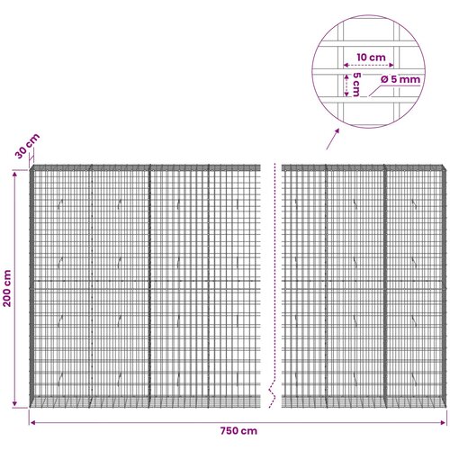  Gabion s žicom debljine 5 mm i mrežom 5x10 cm 750x30x200 cm Slike