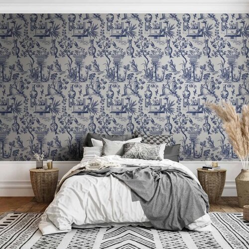  Tapeta - Blue antique &amp;ndash; a delicate pattern with Greek and botanical motifs 49x1000 Samoljepljiva Slike