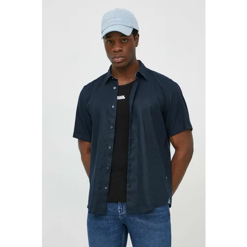 Boss Lanena košulja boja: tamno plava, regular, s klasičnim ovratnikom